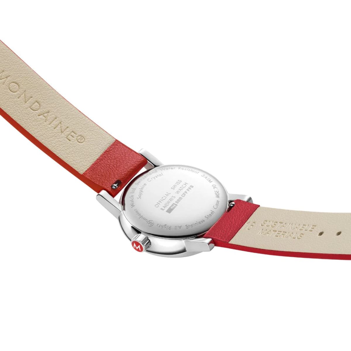 Mondaine Evo2 Big Date - White Dial / Red Vegan Grape Leather Str