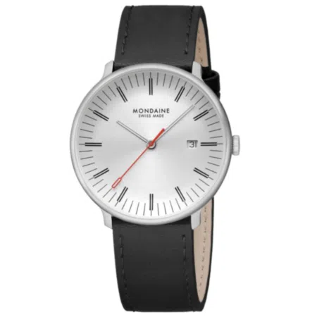 Mondaine Doppio - Brushed Stainless Steel Dial / Black Vegan Apple Leather / 41 mm