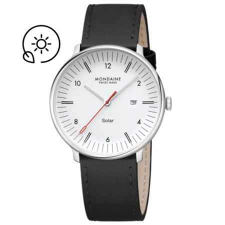 Mondaine Doppio Solar - White Dial / Black Vegan Grape Leather / 41 mm