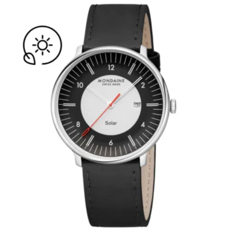 Mondaine Doppio Solar - Black Dial / Black Vegan Grape Leather / 41 mm