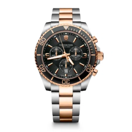 Victorinox Maverick Chronograph Analog 43mm Watch - Rose Gold / Black Dial, Stainless Steel Strap